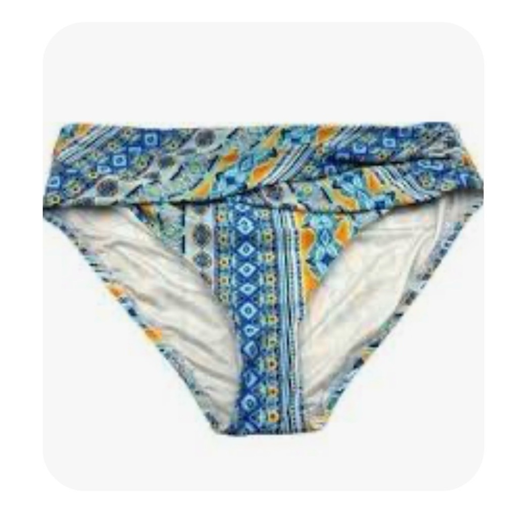 La Blanca Women's Scarf Print Banded Swim Bottom Swimsuit Sz 14 Ice blue